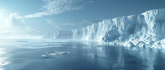 Fototapeta premium Jagged cliffs of frozen water jutting out of a serene lake