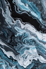 This image features dynamic waves and forms of blue and white, resembling natural marble, perfect for creating an impactful and eye-catching background or artwork