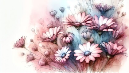 Watercolor painting abstract background of African daisy flowers