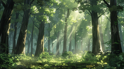 Forest Emoji A serene forest scene with towering trees dappled sunlight filtering through the...