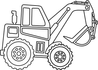 Excavator line art for coloring book page