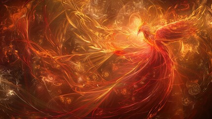 Immerse in the essence of rebirth with this phoenix rising amidst fiery splendor.