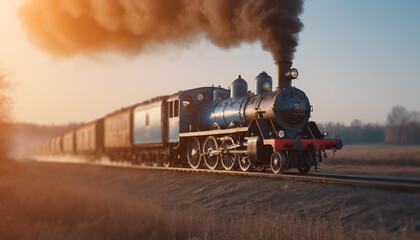 An old locomotive moves quickly along the tracks.