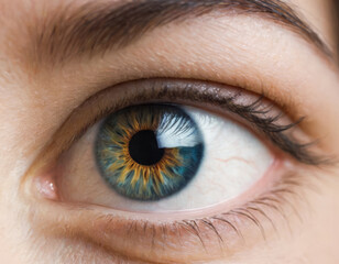 Obraz premium Close-up of a blue female eye. Macro.
