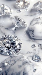 Luxury background, high-quality materials, marble and sparkly diamonds.