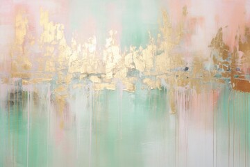 Obraz na płótnie Canvas The abstract picture of the gold, pink and green colour that has been painted or splashed on the white blank background wallpaper to form random shape that cannot be describe yet beautiful. AIGX01.