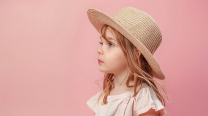 little girl hat spring fashion portrait copy space isolated background