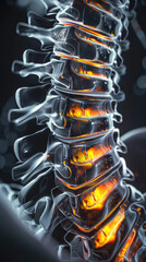 A detailed illustration of a back MRI, focusing on the lumbar spine, highlighting the vertebrae and discs