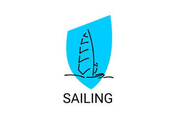 sailing sport vector line icon. Athlete is sailing on a ship in the sea sport pictogram, vector illustration.