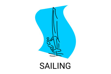 sailing sport vector line icon. Athlete is sailing on a ship in the sea sport pictogram, vector illustration.