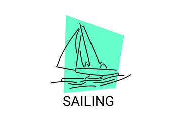 sailing sport vector line icon. Athlete is sailing on a ship in the sea sport pictogram, vector illustration.