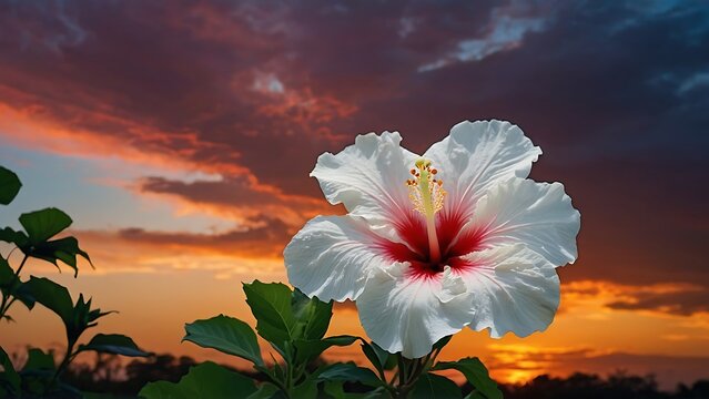 flower in the sunset Sunset Serenity: Blooming White Hibiscus Garden