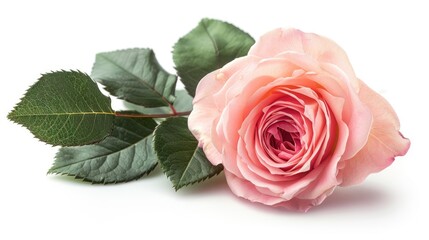 Rose and green leaf on a white background