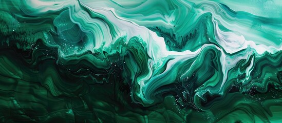 Obraz premium Vibrant gradient burst of fluid waves in celestial hues of emerald and cosmic teal