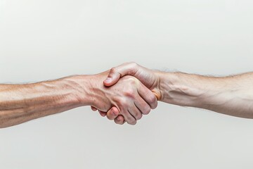  Two hands shaking, symbolizing collaboration and trust on a white background.