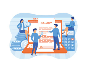 Website or landing page. Payroll, Salary payment with Tiny People Character Concept, Suitable For web landing page. flat vector modern illustration