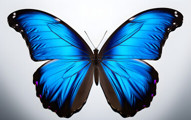 Iridescent Morpho Butterfly on white background.