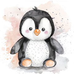 A cute penguin watercolor illustration - obrazy, fototapety, plakaty