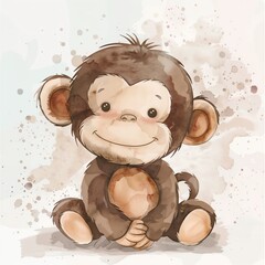 A cute watercolor illustration of a baby monkey - obrazy, fototapety, plakaty