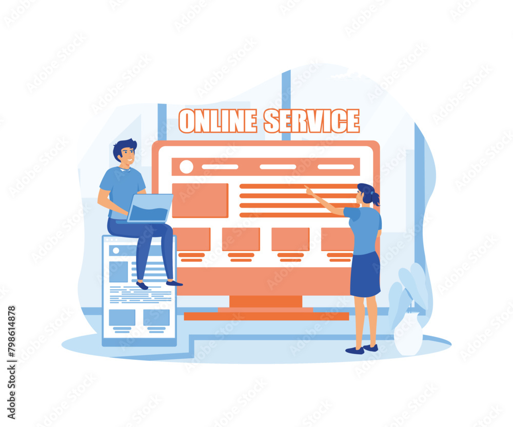 Poster responsive web design online service or platform. adaptive content presentation on different web pag