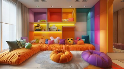 Interior Design: A vibrant children's room with playful furniture - obrazy, fototapety, plakaty