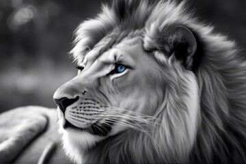 'lion black eyes blue white eye king safari zoo face symbol vector graphic strong vignetting fur...