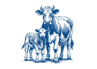 Cow vector. Hand drawn illustration - obrazy, fototapety, plakaty