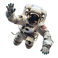 Astronaut waving hand on isolated transparent background