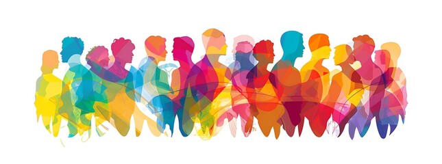 Colorful vector of a group of people standing together, symbolizing community support and resilience isolated on a white background