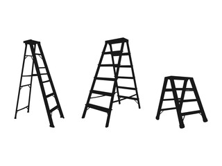 step ladder icon, ladder icon in trendy flat style. Vector illustration aluminum step folding ladder with standing. Black illustration isolated on white background for graphic and web design.