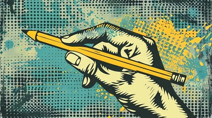 Creative hand grasping pencil on abstract art background