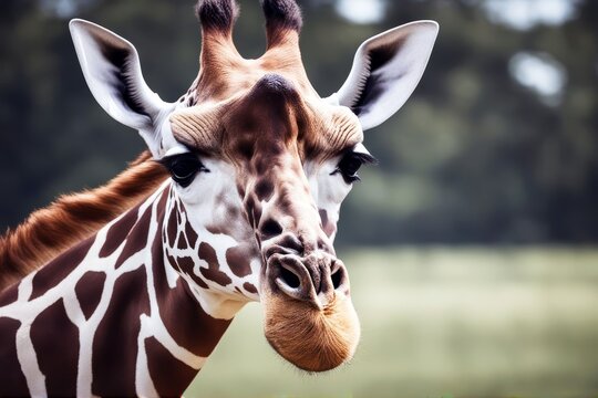 'head giraffe chewing isolated speaking animal neck zoo mammal tall safari white on brown africa wild wildlife spotted closeup long1 horned african nature background looking humor mouth large ear'