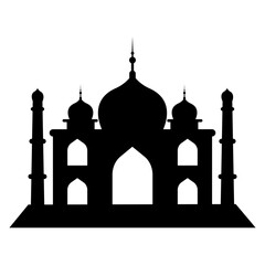 Isolated Black Silhouette of Mosque. Eid Mubarak. Vector Illustration on White Background.