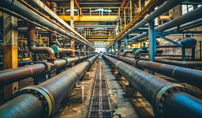 Fototapeta na wymiar Industrial pipeline corridor in a modern factory setting