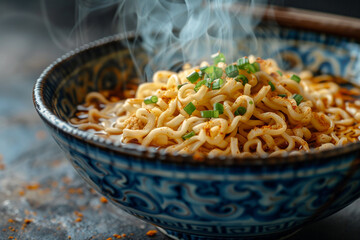 Hot noodle soup in bowl