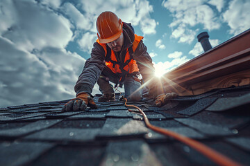Roofer inspecting the roof