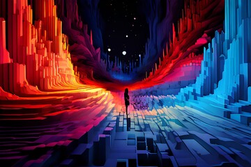 A Journey Through Algorithmic Realms with an interactive generative artwork that takes viewers on a mesmerizing journey through algorithmic realms.