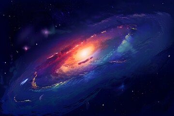 Illustration of the Andromeda galaxy in space.