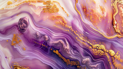 Marble Effect in Sunset Inspired Alcohol Ink Colors with Swirls of Rich Purple and Soft Gold.