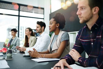 Teamwork, business people and meeting in boardroom for conference, seminar or workshop on corporate...