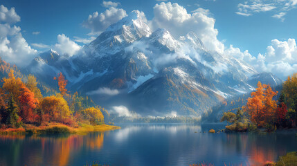 Snow-capped mountains in nature's embrace, offering a beautiful view, high resolution