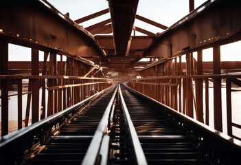 Naklejka premium 'crossing bridge construction frame engineering connection architecture building cement complexity concrete development equipment exposure futuristic gantry incomplete industrial'