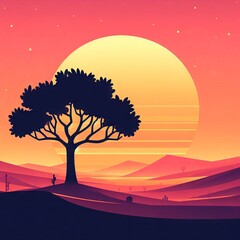 a lone tree on a desert,