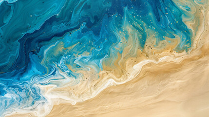 Modern Abstract Art in Ocean Blue with Sand Beige.