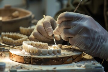 dental technician working on a dental mold