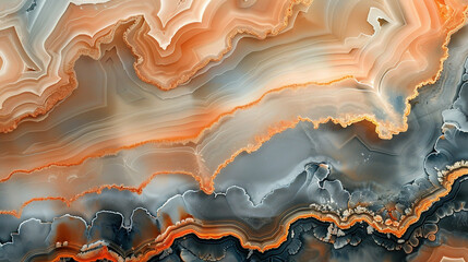 Dark Gray and Peach Alcohol Ink Waves with Glossy Agate Ripples.