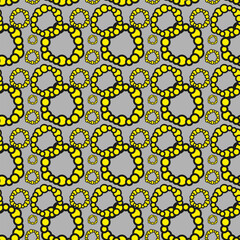 Textile art featuring a seamless yellow chain motif on a gray background