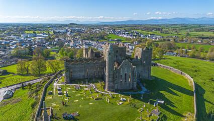 Aerial view - Rock of Cashel castle in Ireland.
