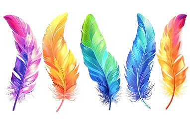  5 colorful feathers vector illustration on white background