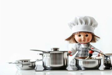 Chef Doll with Apron on white background.